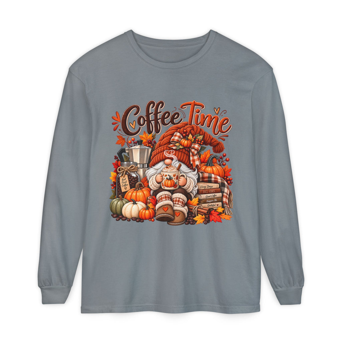 Coffee Time Gnome Long Sleeve Tee