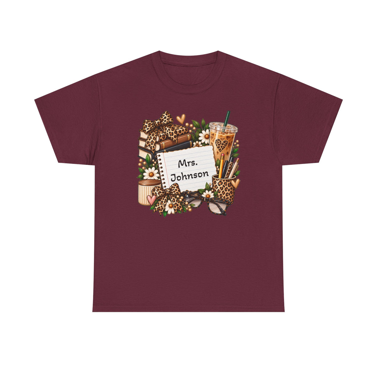 Personalized Teacher Tee — Floral Leopard Coffee Shirt