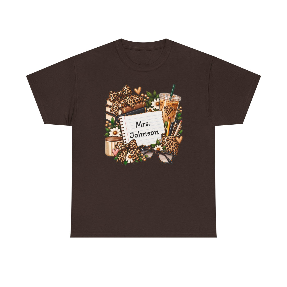 Personalized Teacher Tee — Floral Leopard Coffee Shirt