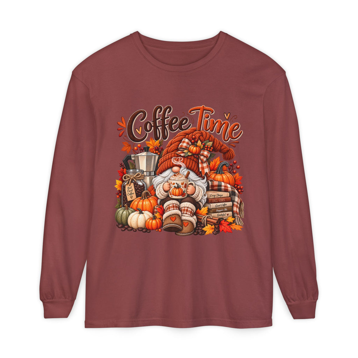 Coffee Time Gnome Long Sleeve Tee