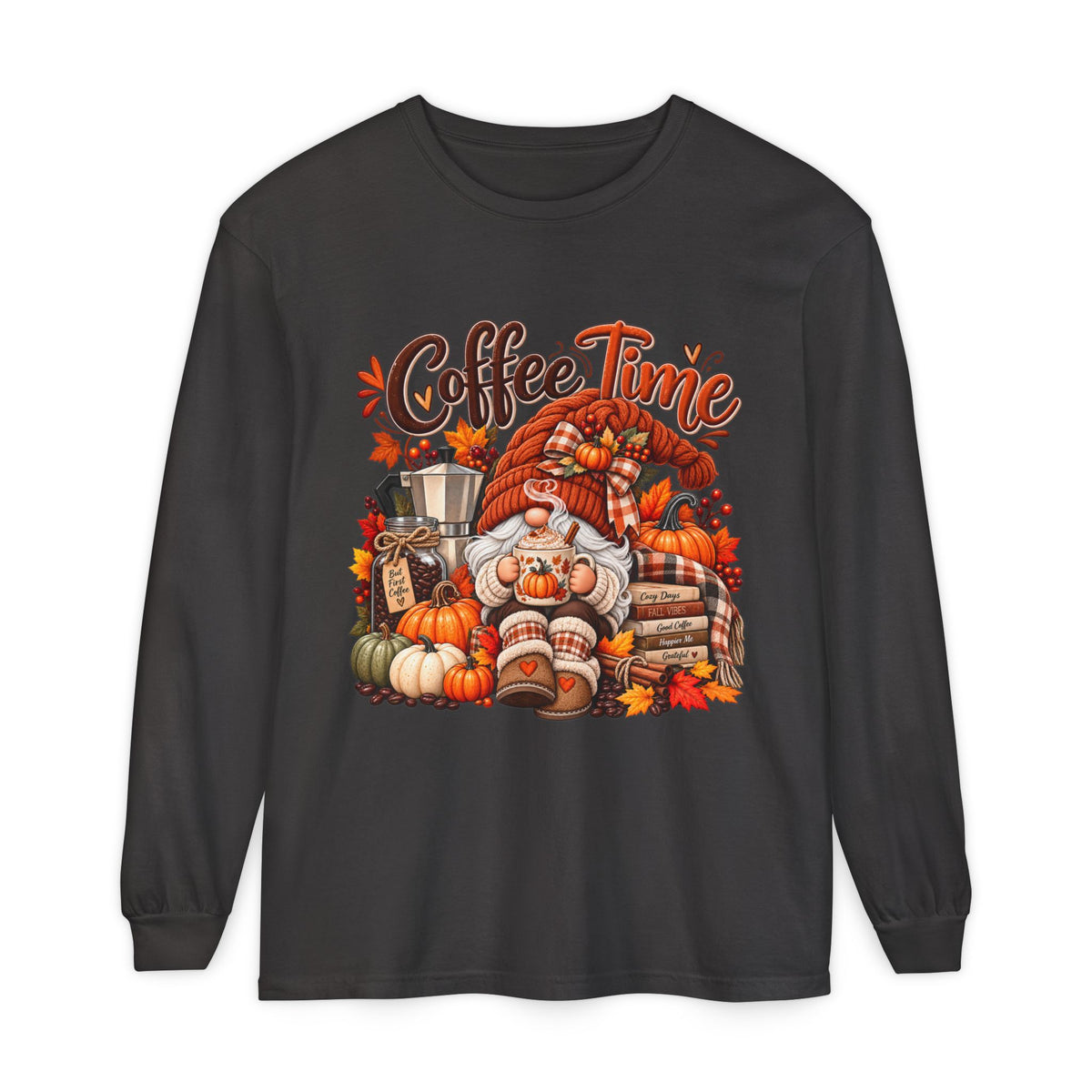 Coffee Time Gnome Long Sleeve Tee
