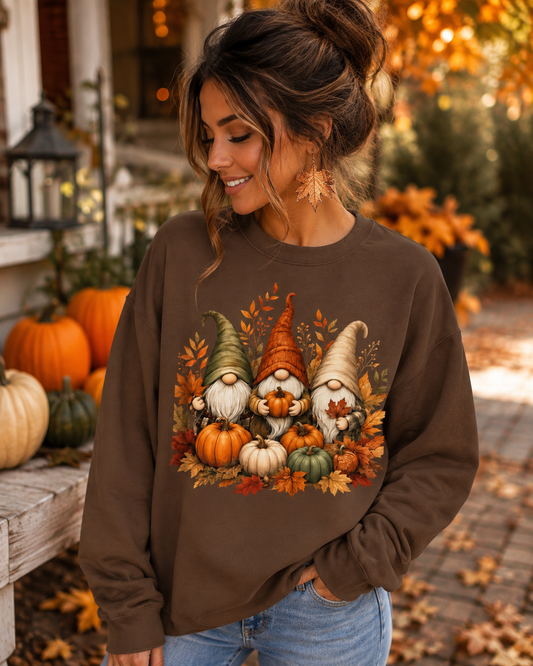 Autumn Gnome Fall Pumpkins & Leaves Cozy Pullover