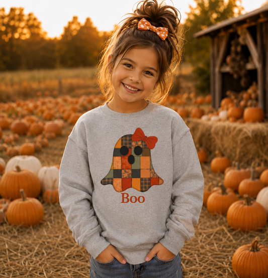 Plaid Halloween Ghost “Boo”  Crewneck Sweatshirt