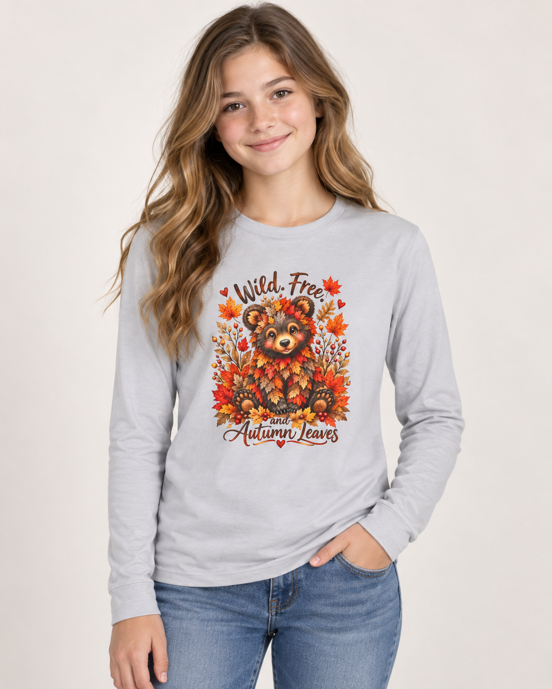 "Wild, Free" Autumn Leaves Bear Graphic