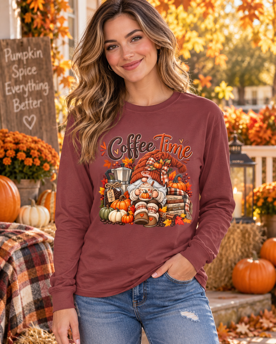 Coffee Time Gnome Long Sleeve Tee