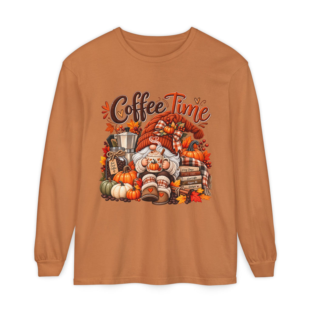 Coffee Time Gnome Long Sleeve Tee