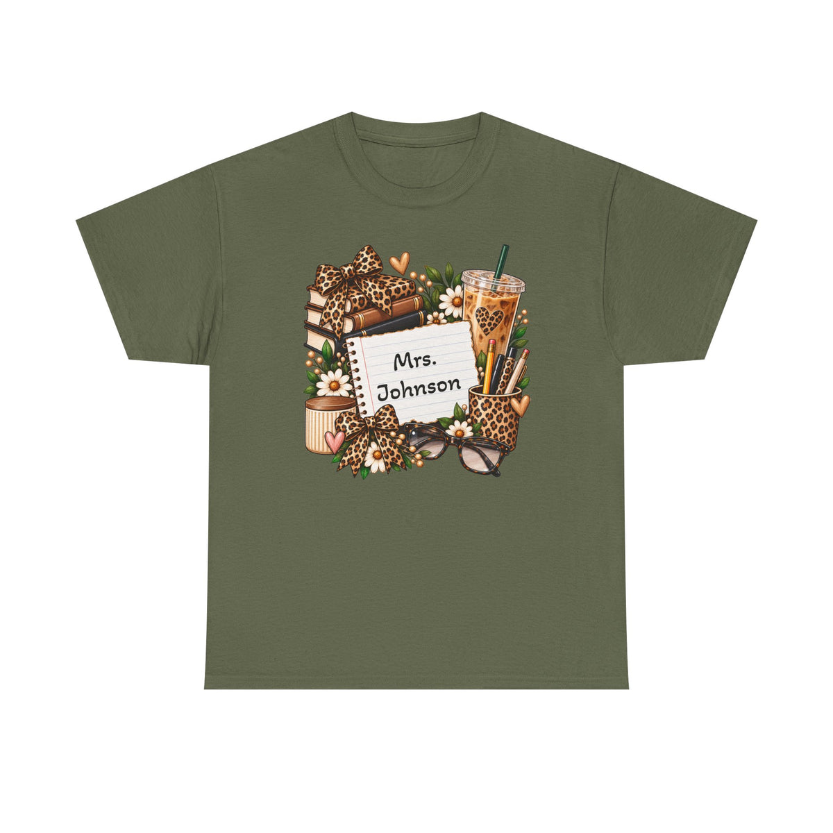 Personalized Teacher Tee — Floral Leopard Coffee Shirt