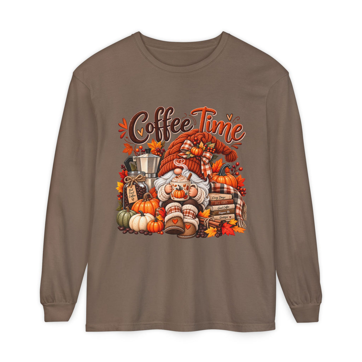 Coffee Time Gnome Long Sleeve Tee