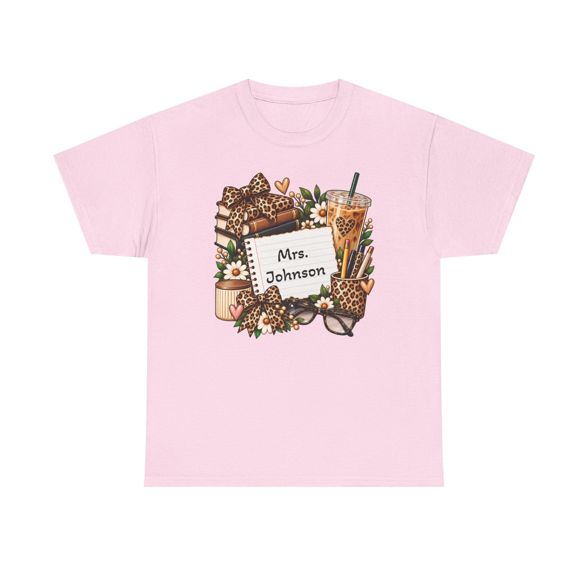 Personalized Teacher Tee — Floral Leopard Coffee Shirt