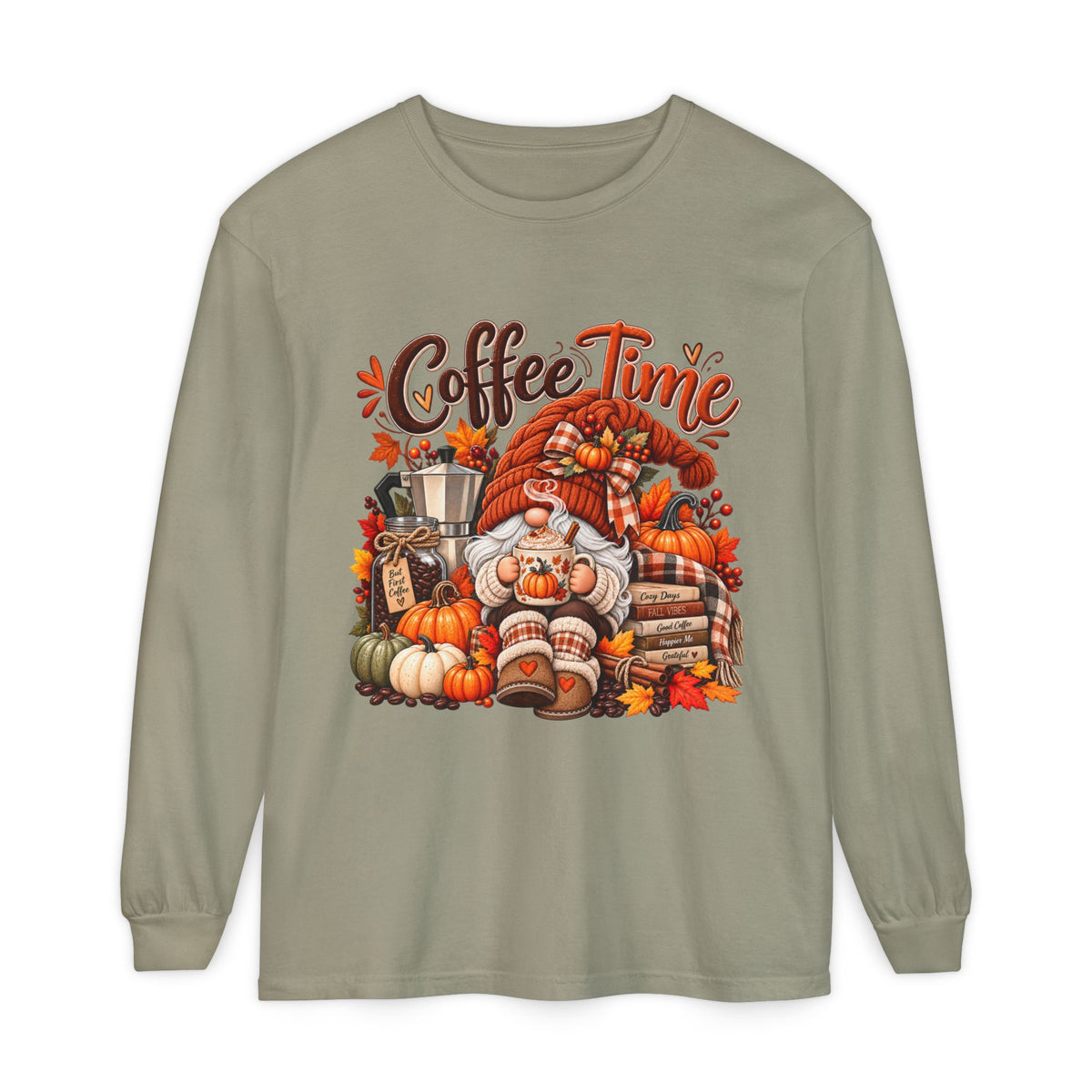 Coffee Time Gnome Long Sleeve Tee