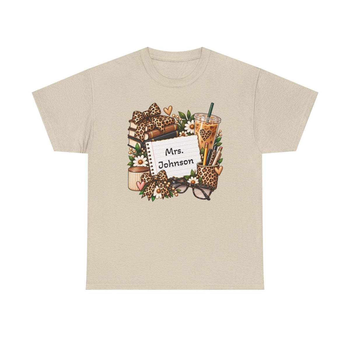 Personalized Teacher Tee — Floral Leopard Coffee Shirt