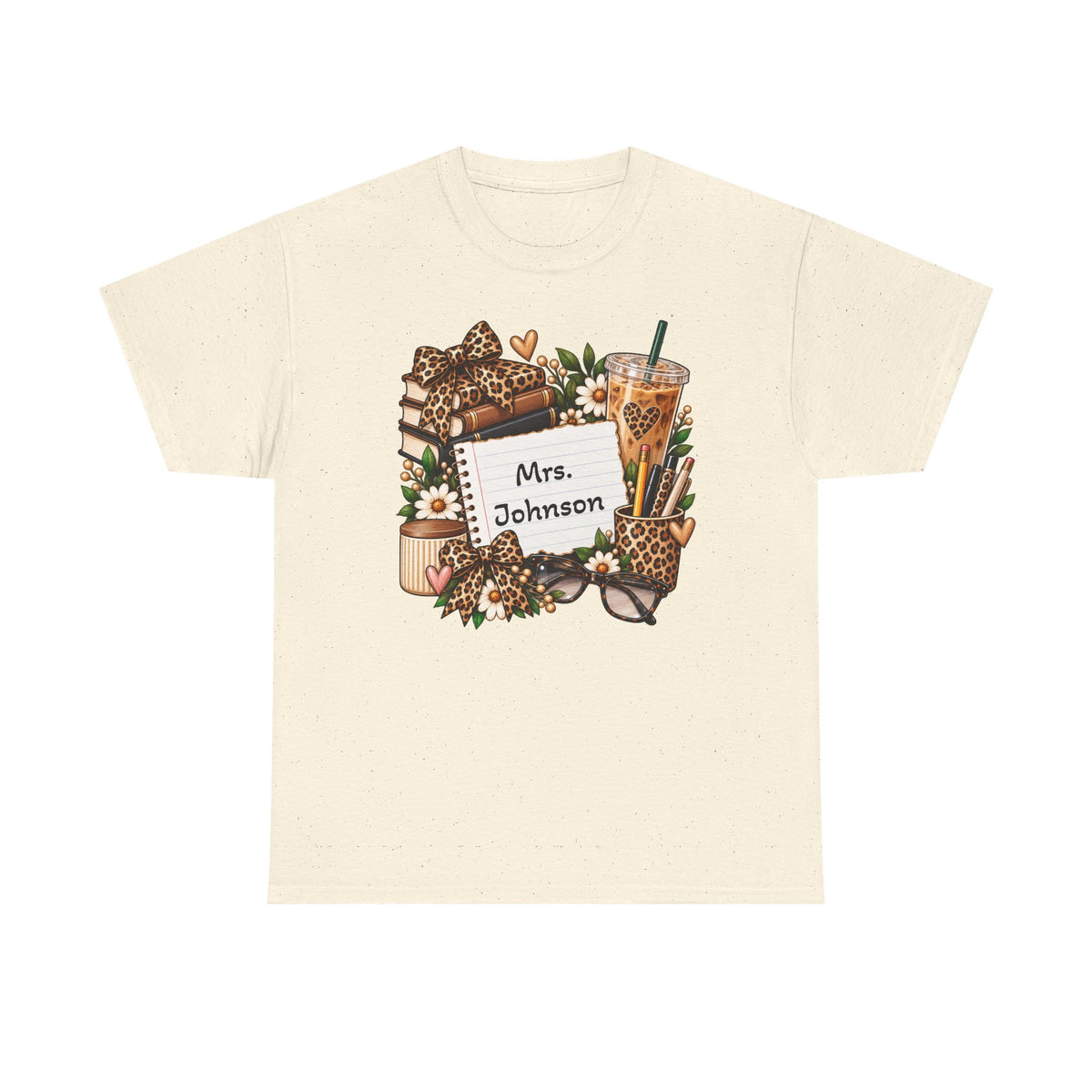 Personalized Teacher Tee — Floral Leopard Coffee Shirt