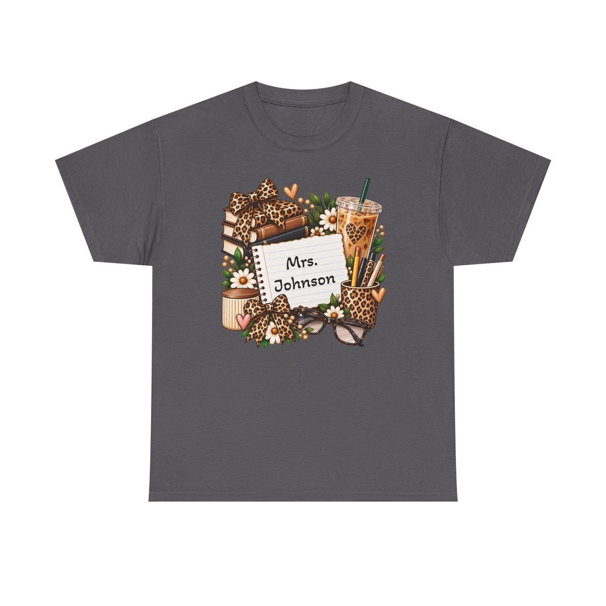 Personalized Teacher Tee — Floral Leopard Coffee Shirt